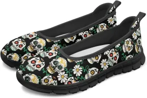 Vintage Chic Skulls Printed Womens Flats Comfortable Dressy Slip On Platform Loafers Fit Comfort Mesh Casual Sneakers Daily Wear