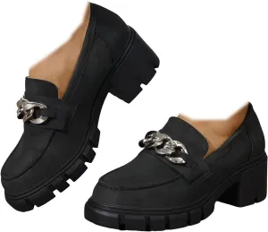 Vintage Platform Loafers for Women Comfort Chunky Heel Slip On Round Toe Business Work Shoes