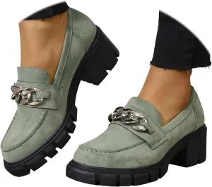 Vintage Platform Loafers for Women Comfort Chunky Heel Slip On Round Toe Business Work Shoes