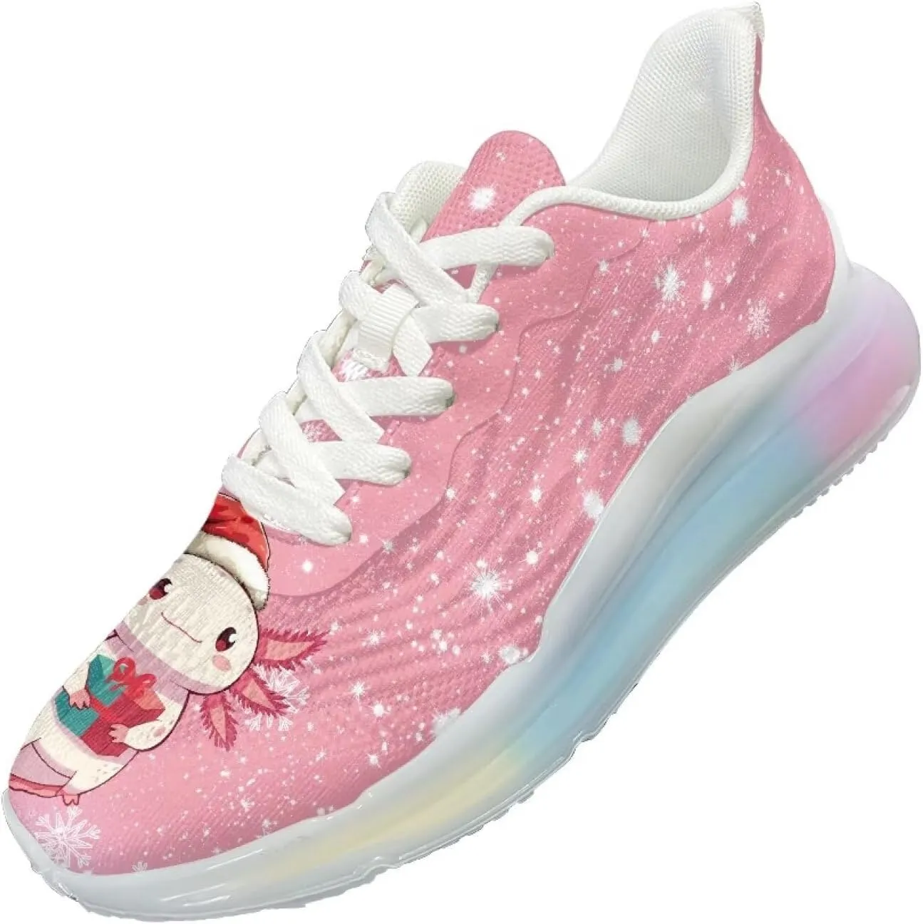 Women Trainers Sports Running Shoes Causal Travel Walking Air Cushion Shoe Lace-up Breathable for Lady Teenager Girls Christmas Axolot Snowflake Pattern