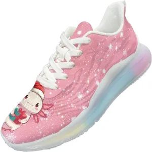 Women Trainers Sports Running Shoes Causal Travel Walking Air Cushion Shoe Lace-up Breathable for Lady Teenager Girls Christmas Axolot Snowflake Pattern