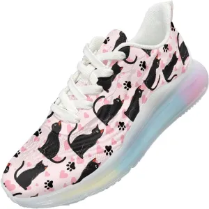 Women Trainers Sports Running Shoes Causal Travel Walking Air Cushion Shoe Lace-up Breathable for Lady Teenager Girls Love Cats Pattern