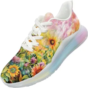 Women Trainers Sports Running Shoes with Air Cushion Sole Causal Travel Walking Air Cushion Shoe Lace-up Breathable for Lady Teenager Girls US Size 6-11 Bright Sunflower Tie Dye Pattern