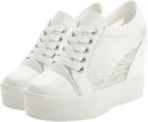 Women Wedges Sneakers with Hidden Heel Ankle High Platform Walking Shoes Fashion Bride Wedding Shoes