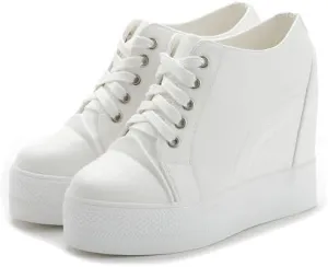Women Wedges Sneakers with Hidden Heel Ankle High Platform Walking Shoes Fashion Bride Wedding Shoes