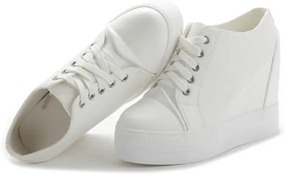 Women Wedges Sneakers with Hidden Heel Ankle High Platform Walking Shoes Fashion Bride Wedding Shoes