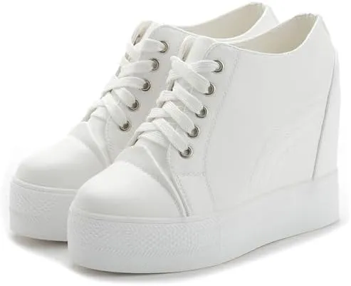 Women Wedges Sneakers with Hidden Heel Ankle High Platform Walking Shoes Fashion Bride Wedding Shoes
