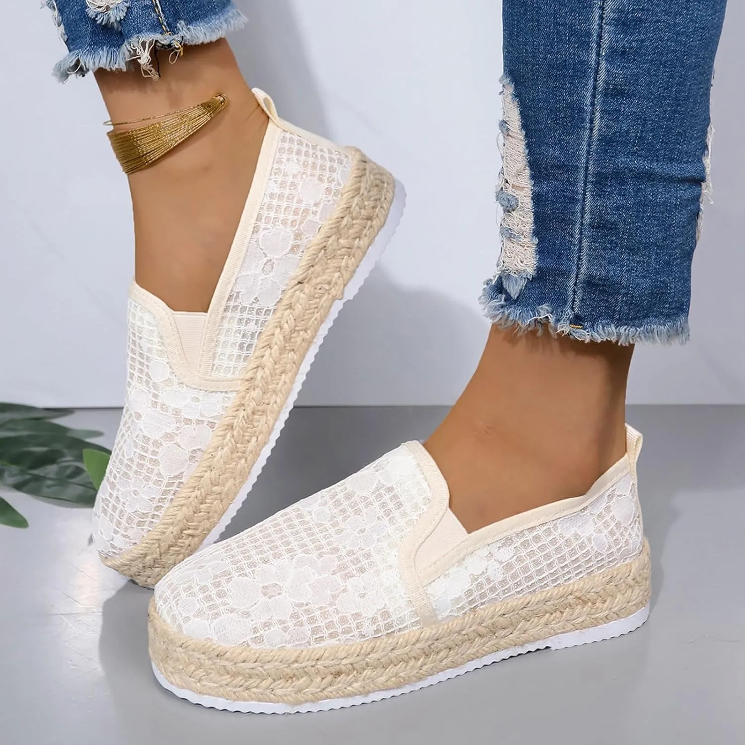 Womens 4th of July Platform Sneakers Espadrilles Shoes Patriotic US Flag Print Slip on Loafers Comfy Breathable Lightweight Dressy Canvas Shoes Summer Casual Indoor Outdoor Footwear