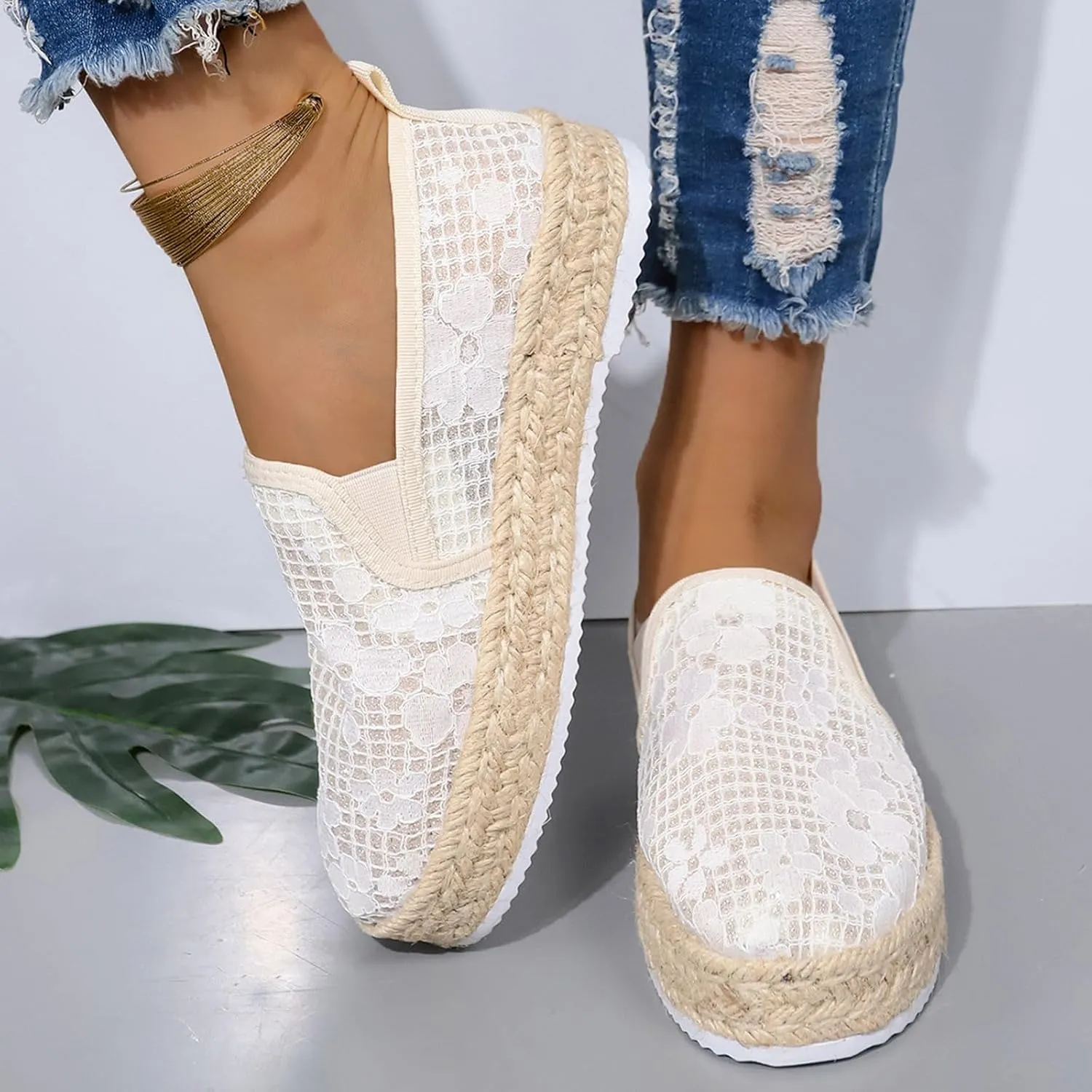 Womens 4th of July Platform Sneakers Espadrilles Shoes Patriotic US Flag Print Slip on Loafers Comfy Breathable Lightweight Dressy Canvas Shoes Summer Casual Indoor Outdoor Footwear