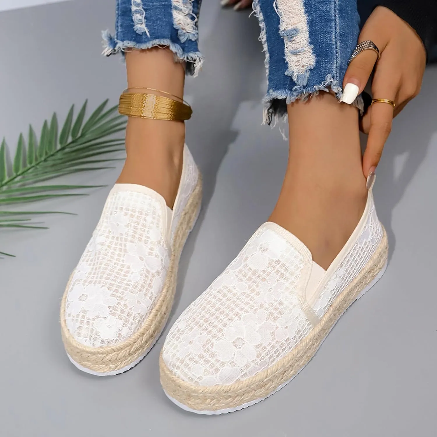Womens 4th of July Platform Sneakers Espadrilles Shoes Patriotic US Flag Print Slip on Loafers Comfy Breathable Lightweight Dressy Canvas Shoes Summer Casual Indoor Outdoor Footwear