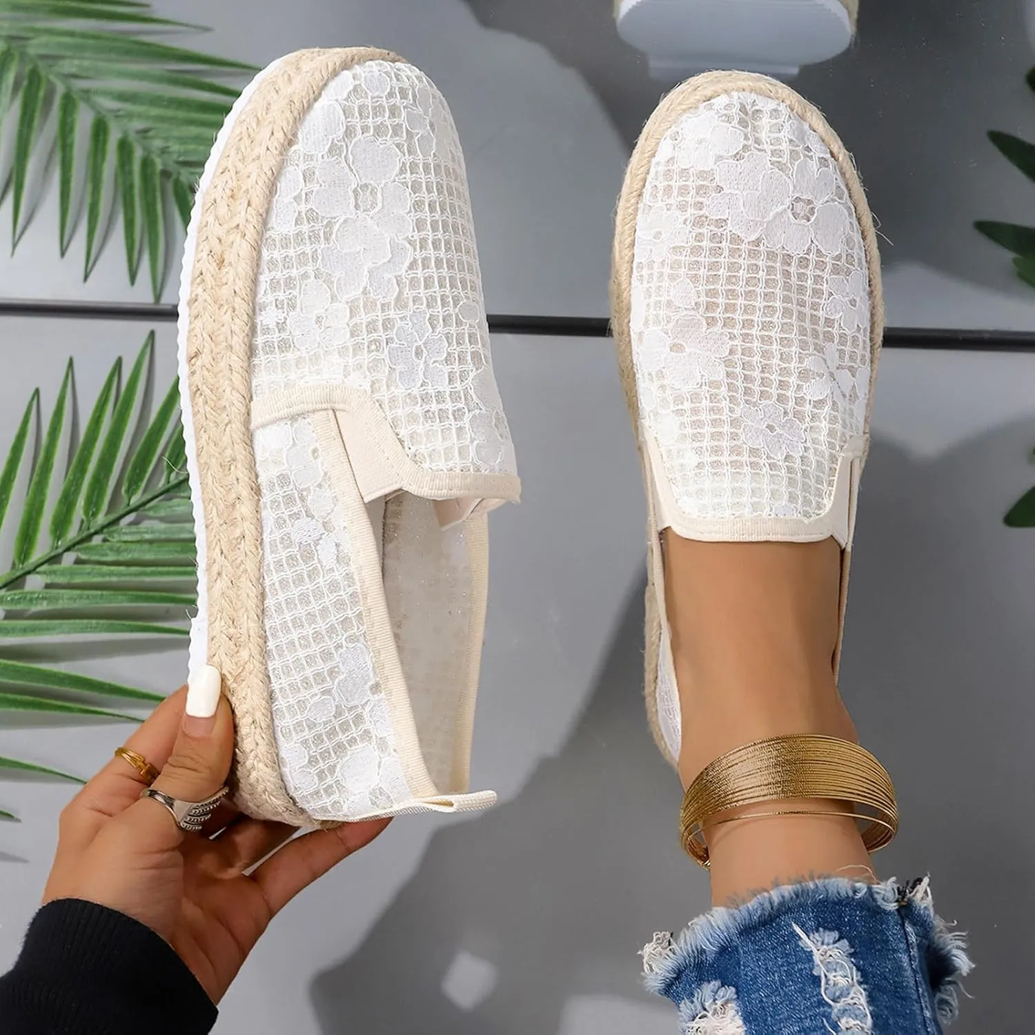 Womens 4th of July Platform Sneakers Espadrilles Shoes Patriotic US Flag Print Slip on Loafers Comfy Breathable Lightweight Dressy Canvas Shoes Summer Casual Indoor Outdoor Footwear