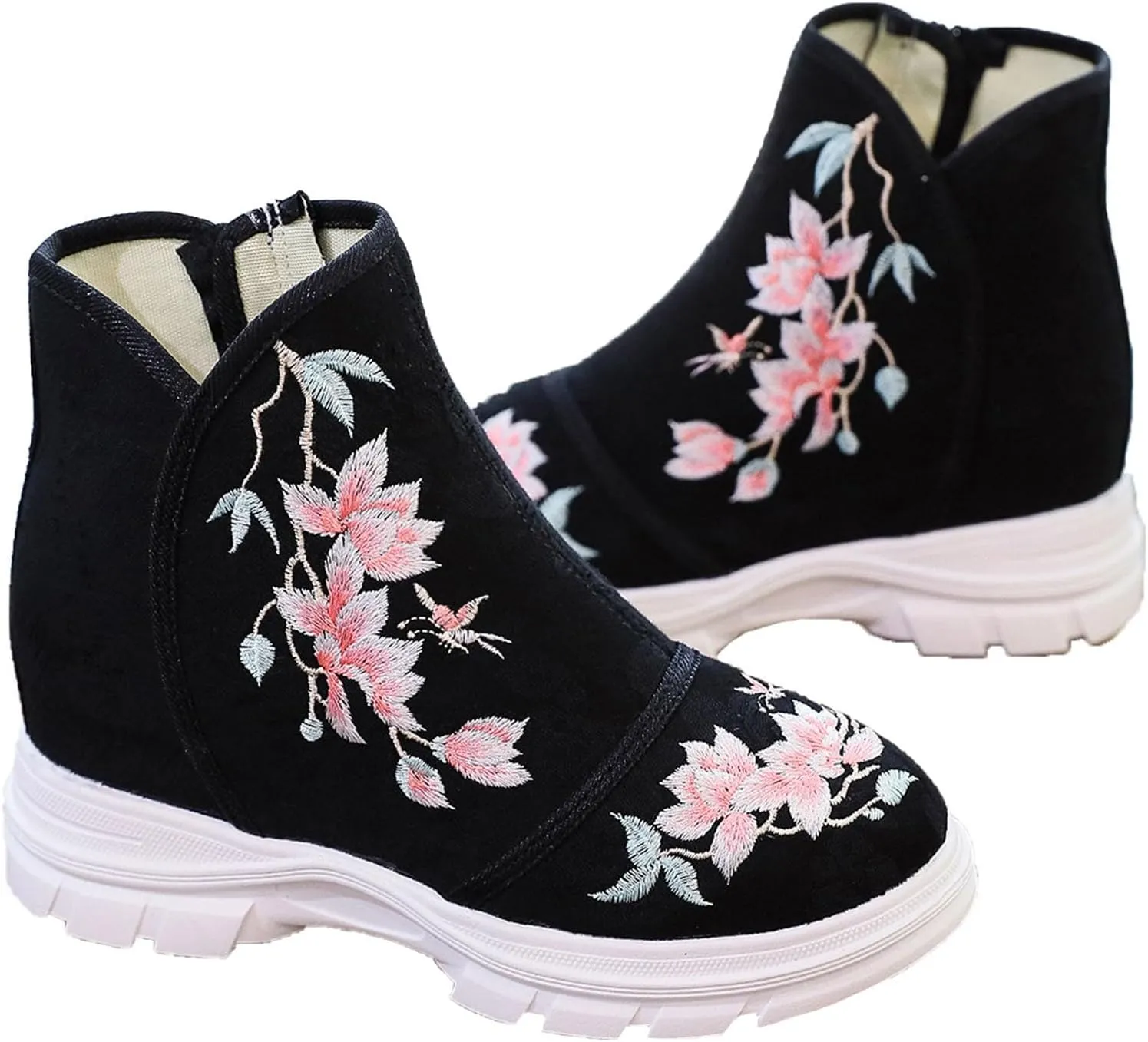 Women's 6CM Wedge Sneakers Ankle Boots Short Boots Hidden High Heels Handmade Embroidered Platform Walking Shoes