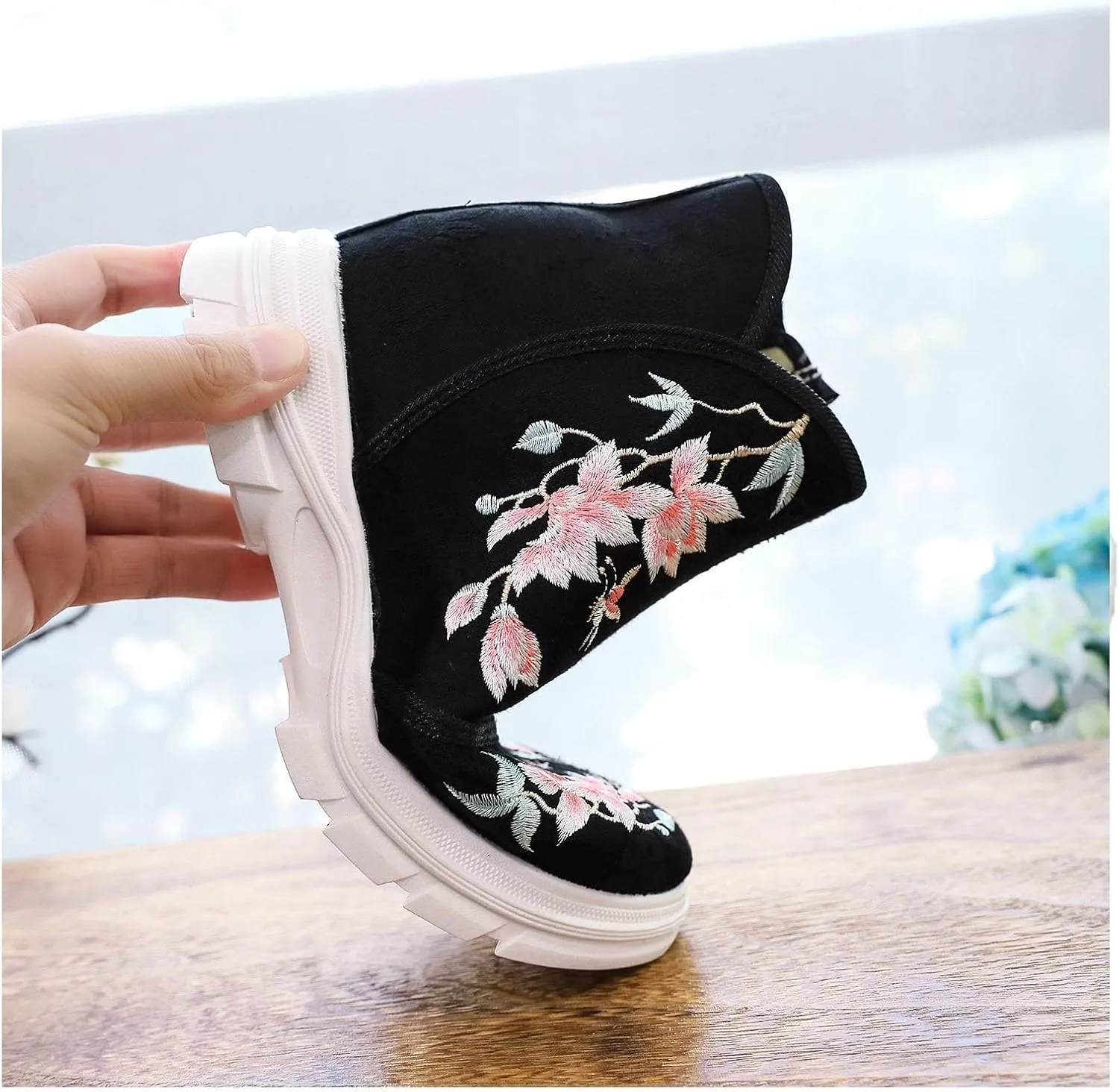 Women's 6CM Wedge Sneakers Ankle Boots Short Boots Hidden High Heels Handmade Embroidered Platform Walking Shoes