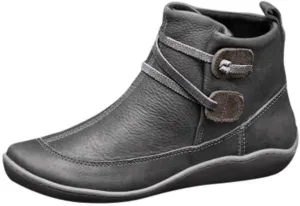 Women's Ankle Boots Arch Support Low Heel Booties Vintage Leather Zipper Boots Comfortable Flat Heel Booties