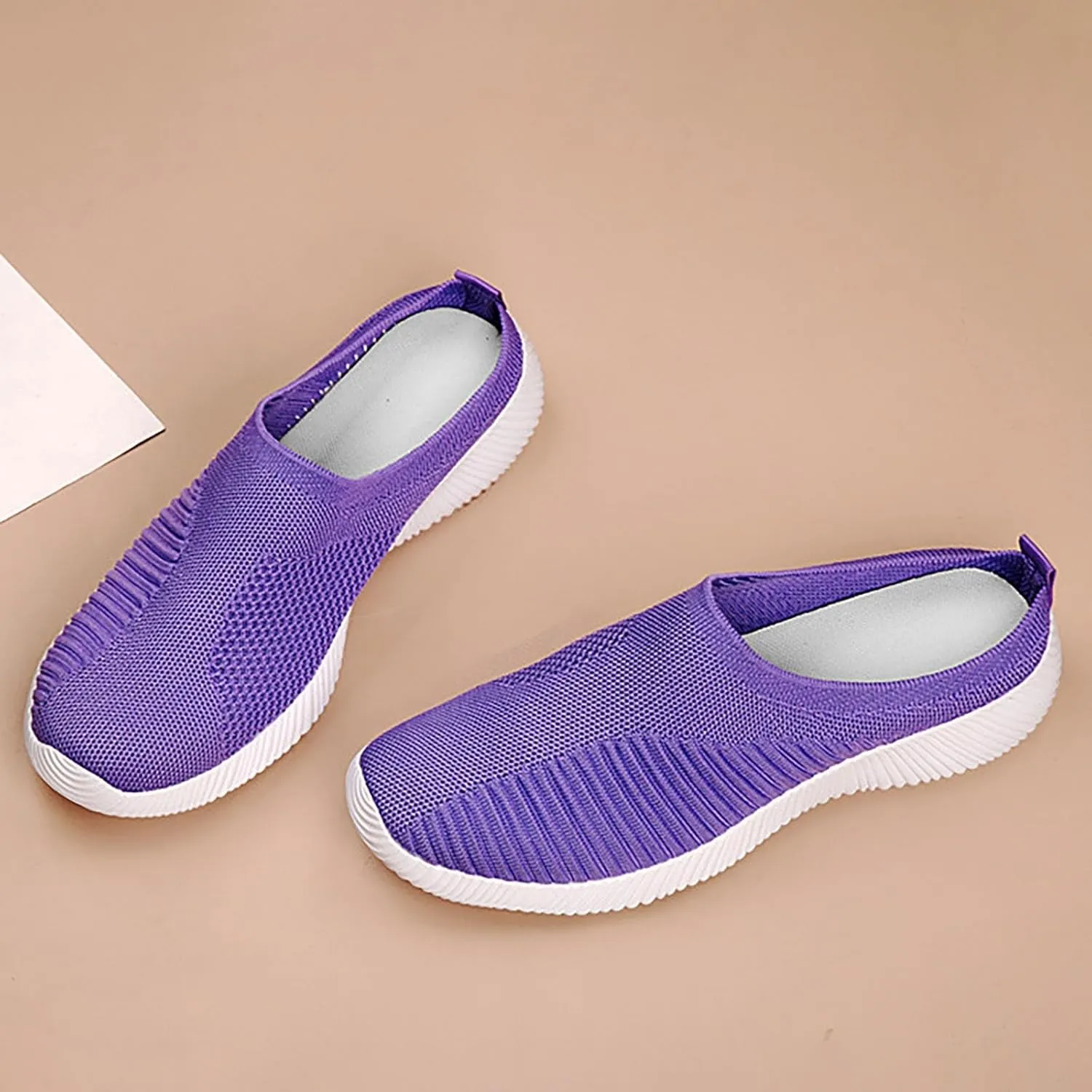 Womens Backless Sneakers Mesh Slip-on Mule Shoes Running Shoes for Women Wide Casual Shoes for Fall Women's Fashion Sneakers Brown Tennis Shoe Casual Loafers
