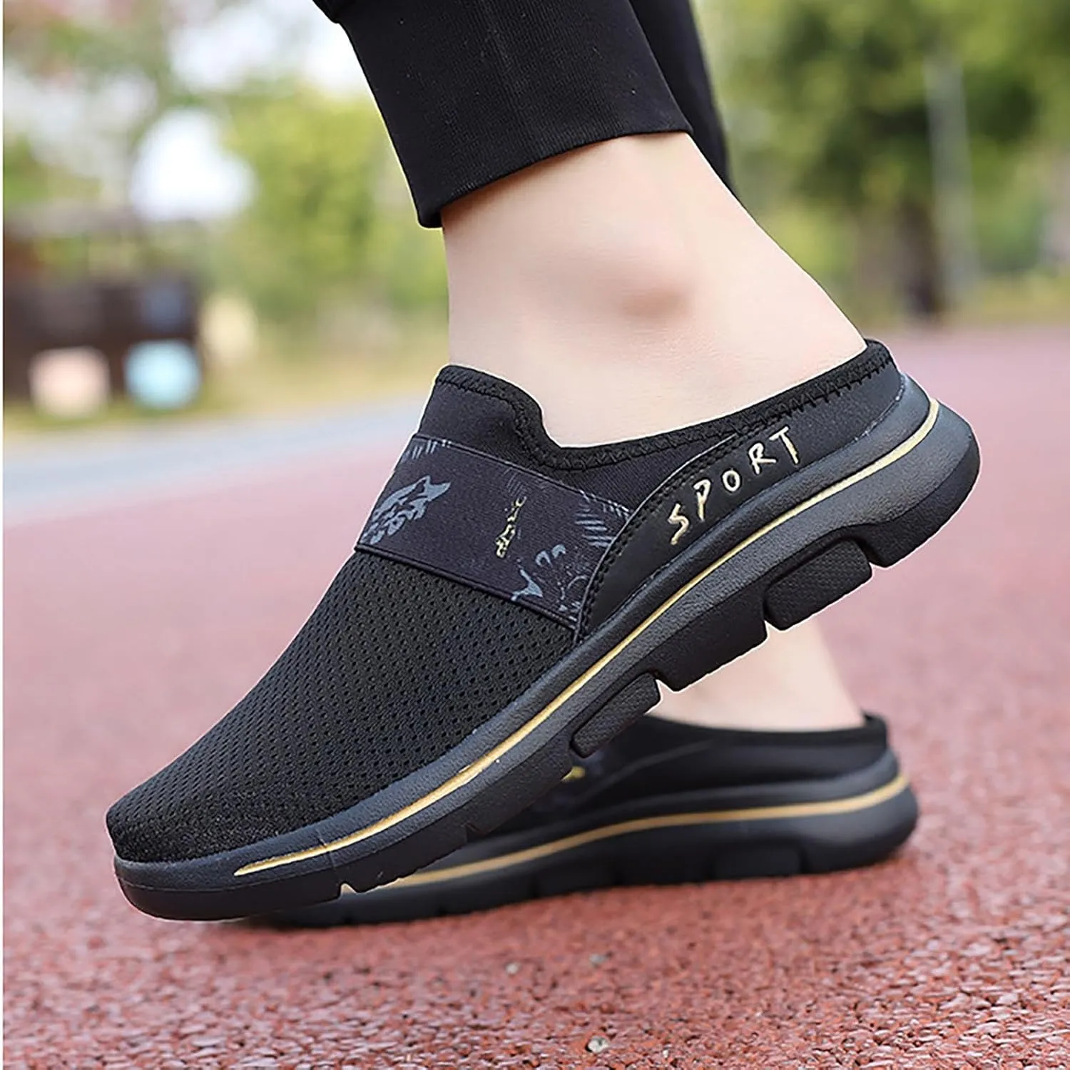 Womens Backless Sneakers Mesh Slip-on Mule Shoes Womens Running Shoes High Top Black Casual Shoes Black Sneakers Platform Tennis Shoe Loafers Casual Slip On