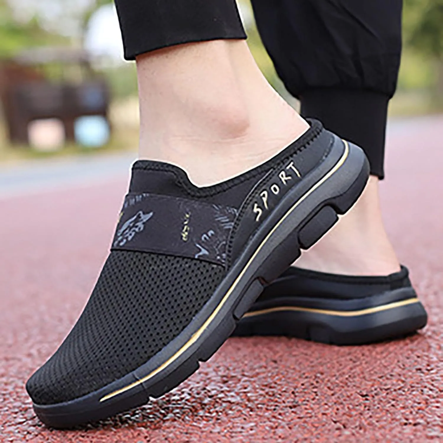 Womens Backless Sneakers Mesh Slip-on Mule Shoes Womens Running Shoes High Top Black Casual Shoes Black Sneakers Platform Tennis Shoe Loafers Casual Slip On