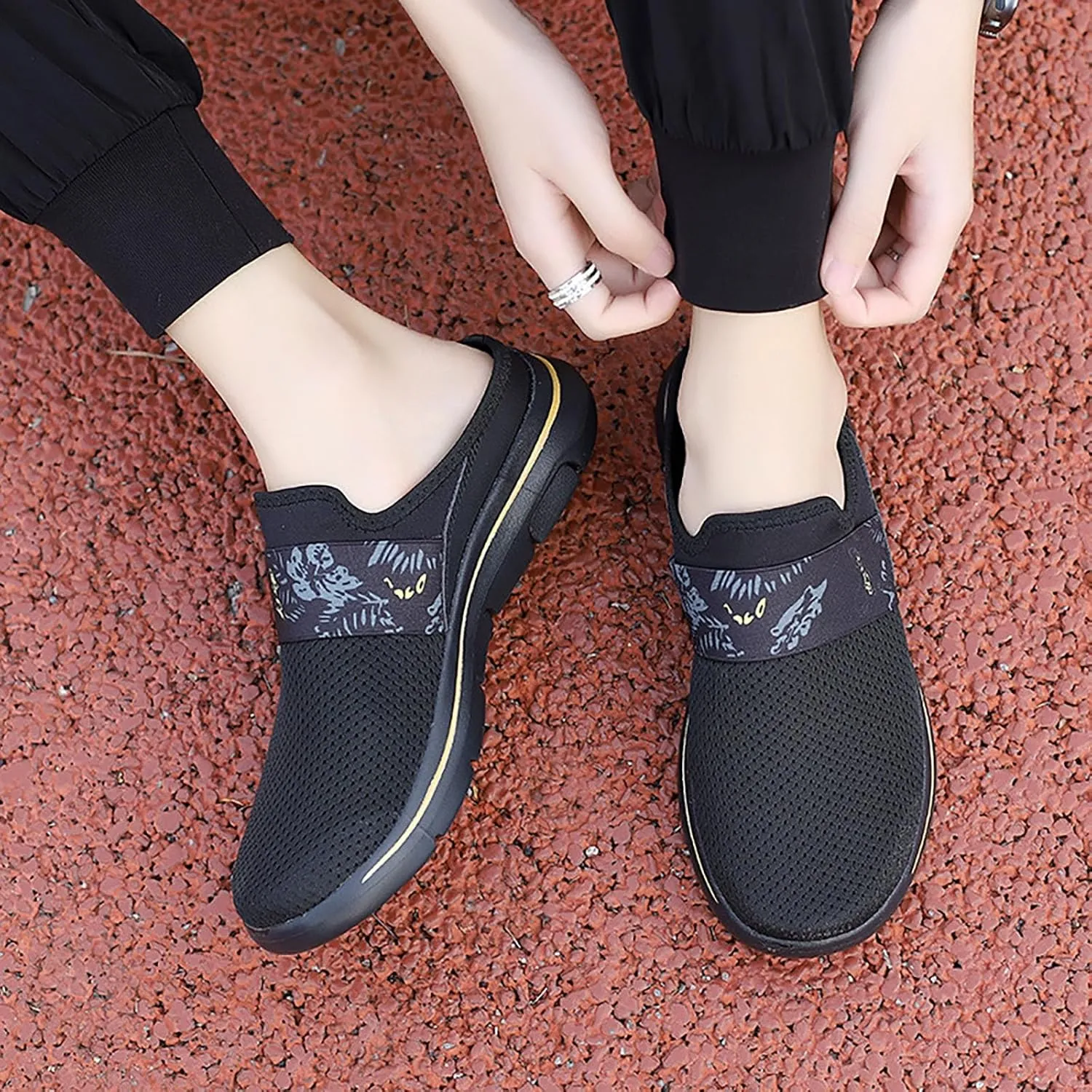 Womens Backless Sneakers Mesh Slip-on Mule Shoes Womens Running Shoes High Top Black Casual Shoes Black Sneakers Platform Tennis Shoe Loafers Casual Slip On