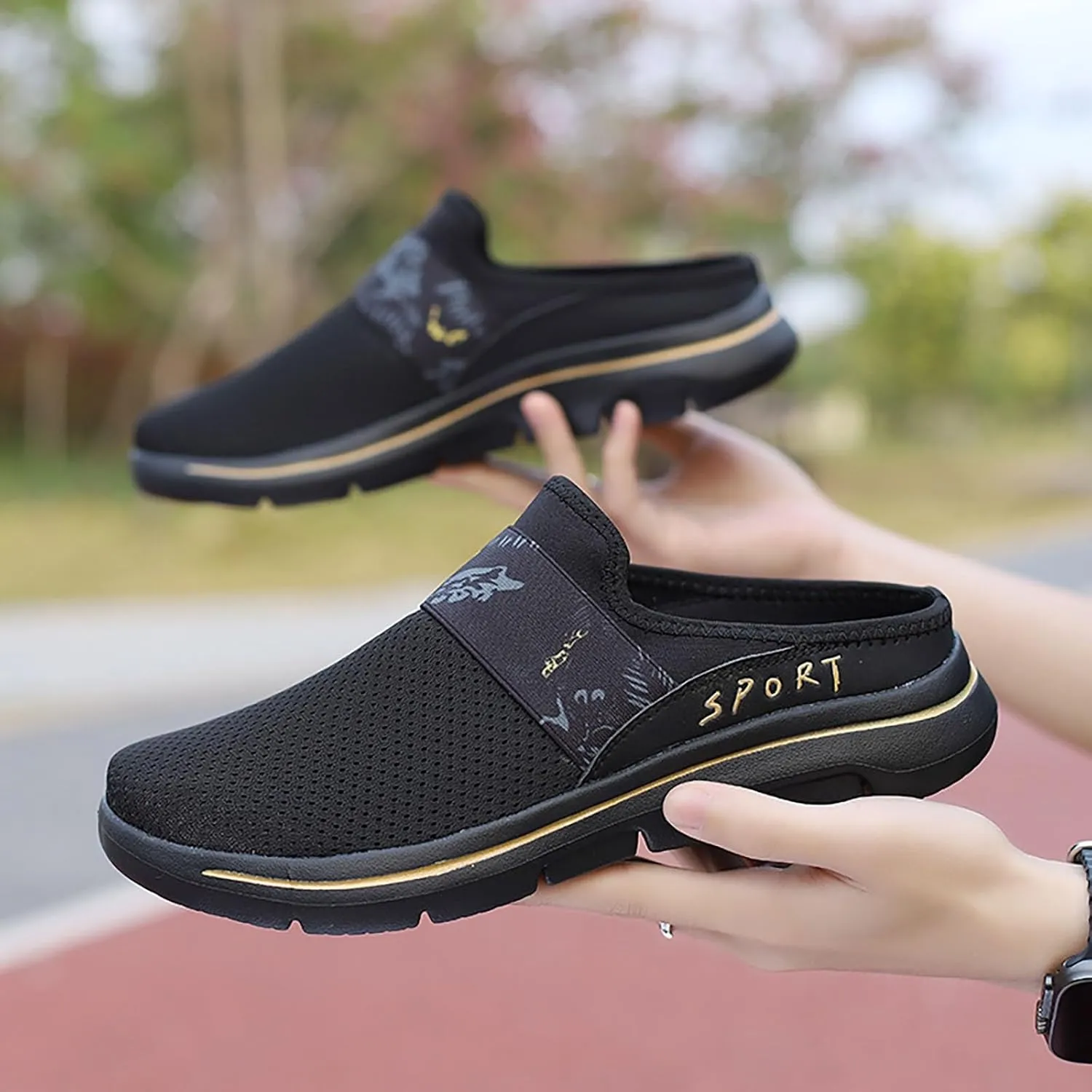 Womens Backless Sneakers Mesh Slip-on Mule Shoes Womens Running Shoes High Top Black Casual Shoes Black Sneakers Platform Tennis Shoe Loafers Casual Slip On