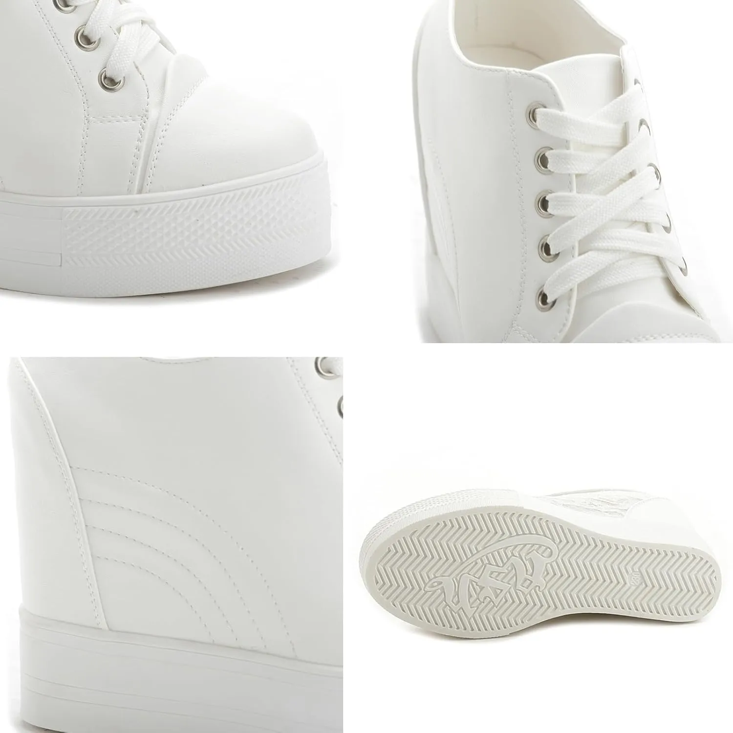 Womens Fashion White Sneakers With Hidden Heel Cute Stylish Low Top Platform Wedge Wedding Shoes For Girls, Students