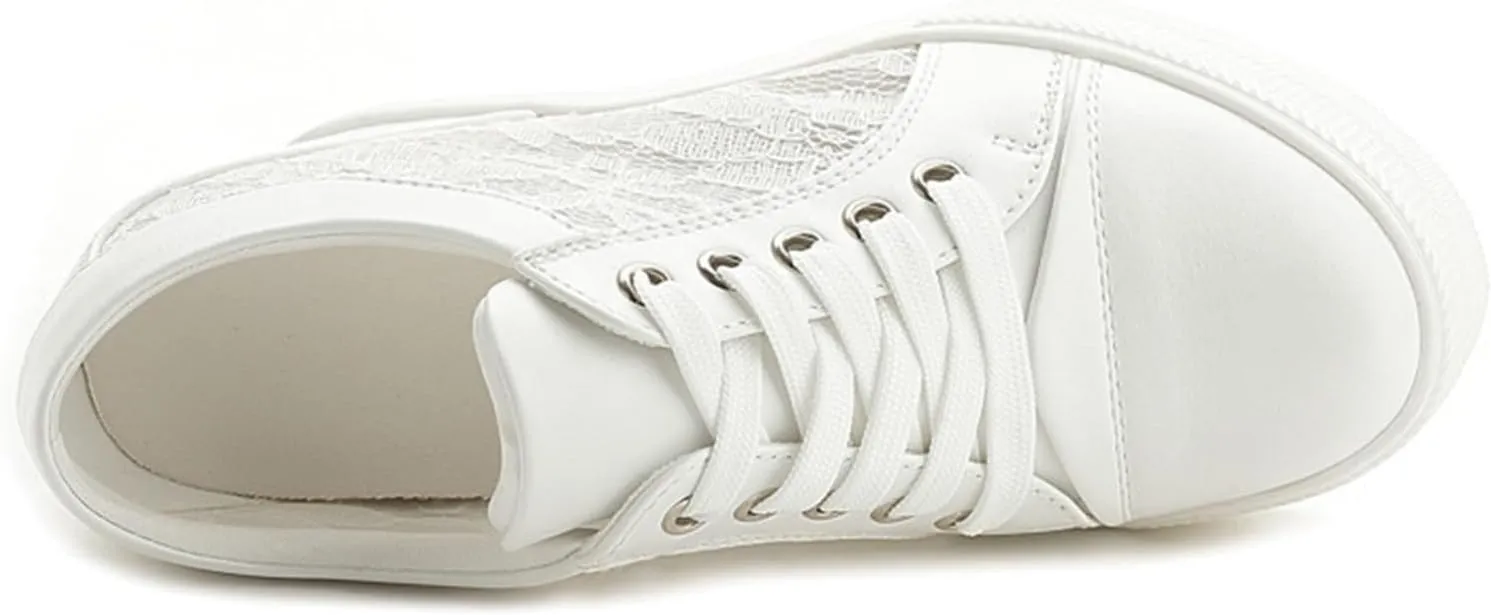 Womens Fashion White Sneakers With Hidden Heel Cute Stylish Low Top Platform Wedge Wedding Shoes For Girls, Students
