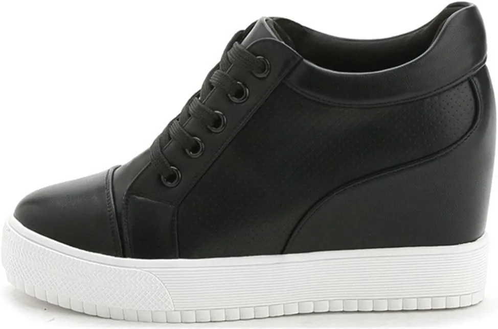 Women's High Top Wedge Fashion Sneakers Hidden Heel Platform Casual Shoes