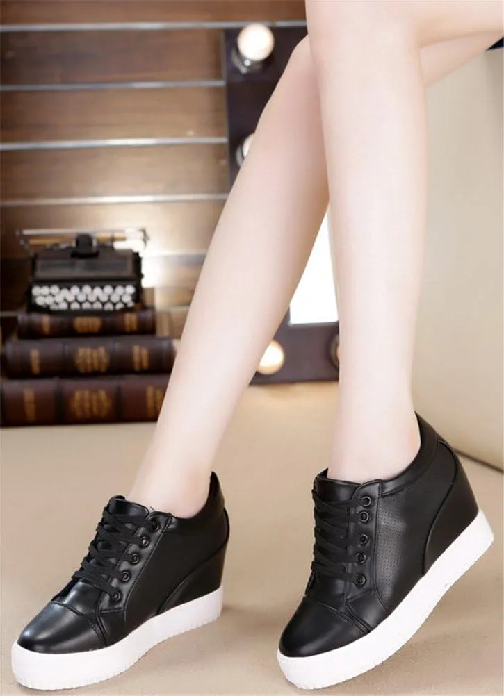 Women's High Top Wedge Fashion Sneakers Hidden Heel Platform Casual Shoes