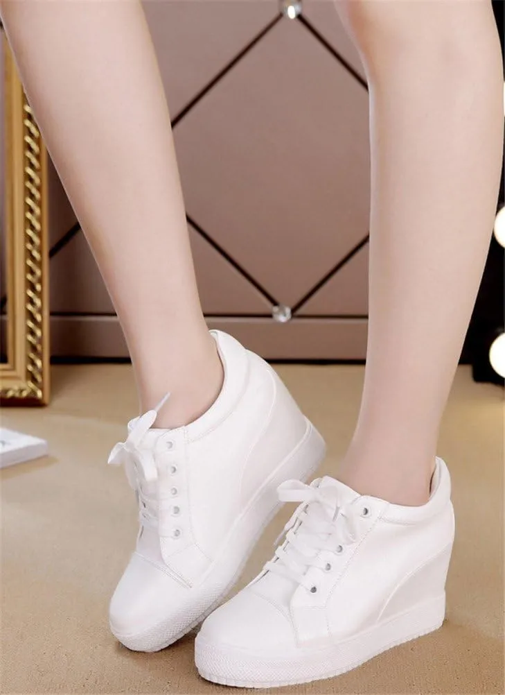 Women's High Top Wedge Fashion Sneakers Hidden Heel Platform Casual Shoes