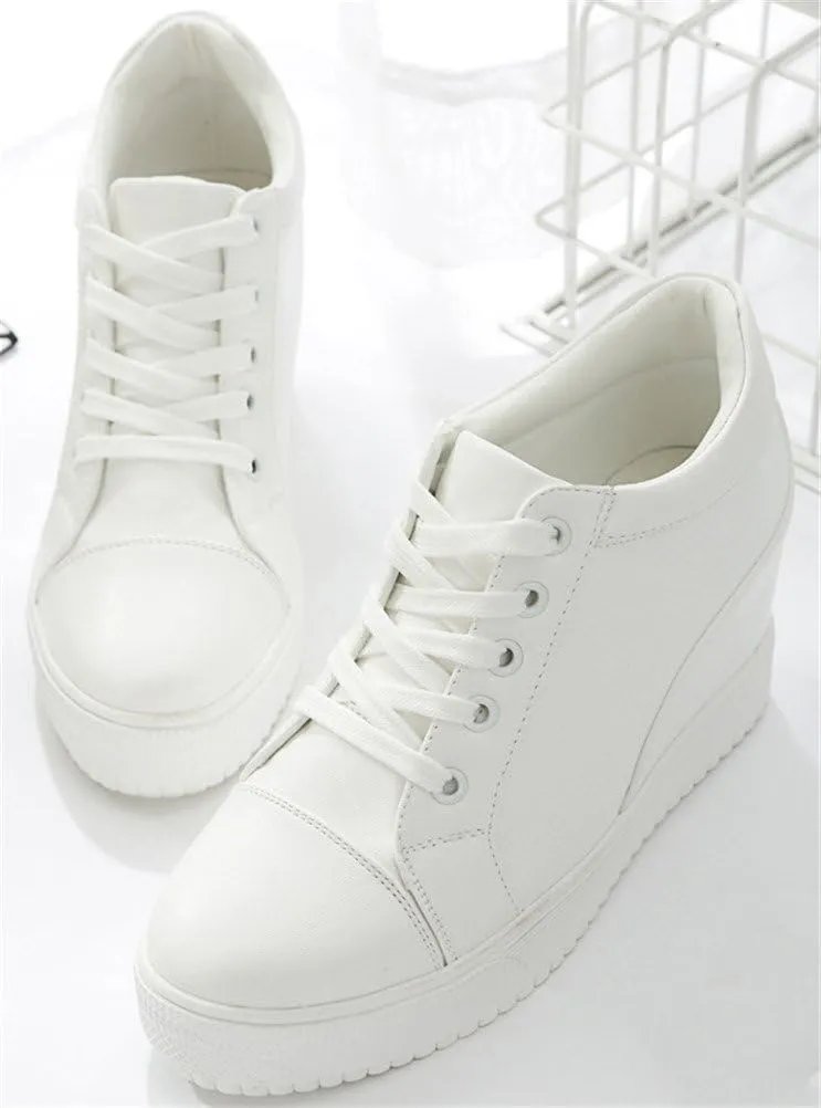 Women's High Top Wedge Fashion Sneakers Hidden Heel Platform Casual Shoes