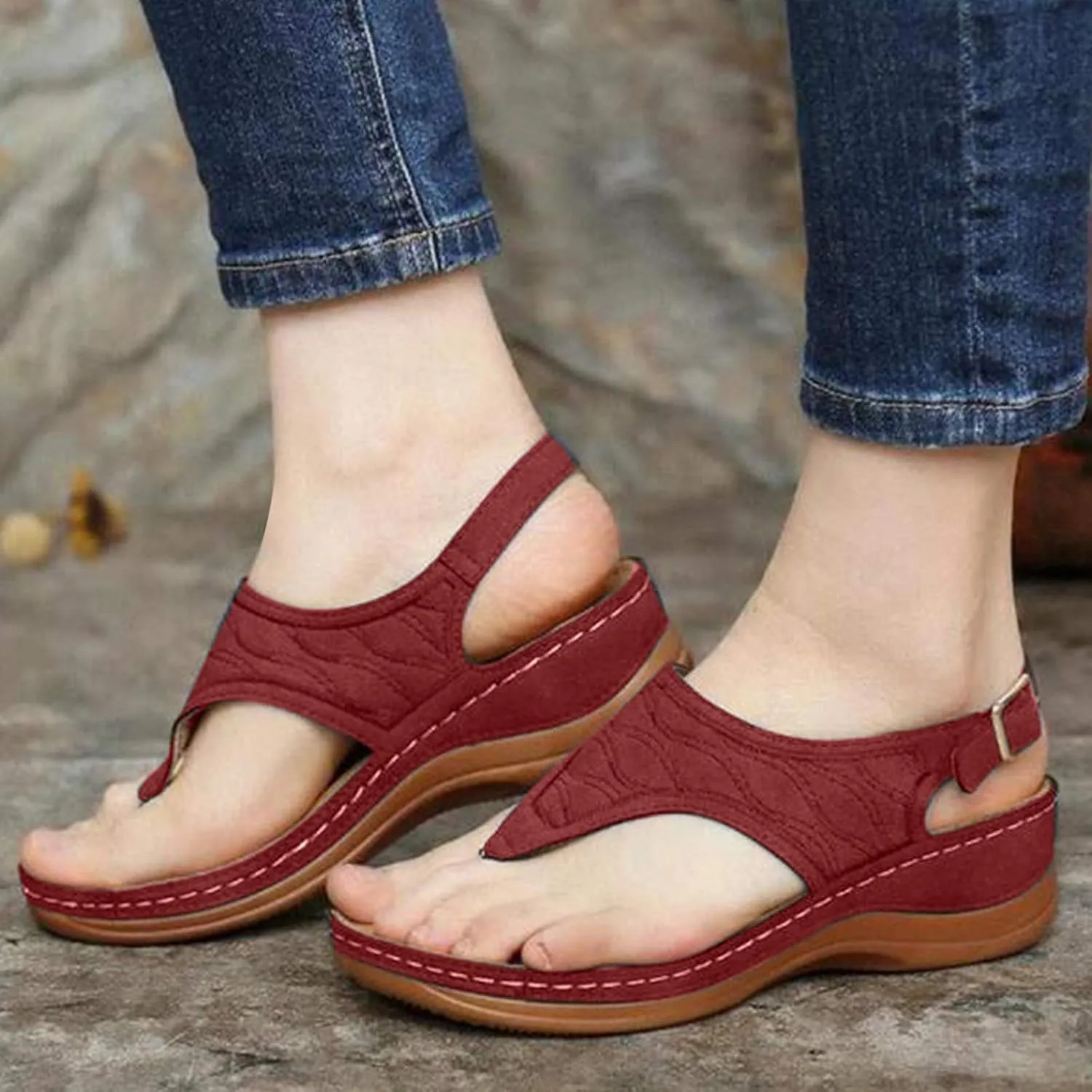 ZBYY Women's Summer Sandals Casual Comfort Flip Flops Wedge Shoes Ankle Strap Flat Dress Outdoor Platform Beach Sandals